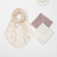 Hijab élégant en dentelle brodée de roses pour femmes musulmanes, voile en maille transparente pour les occasions de mariage et de fête