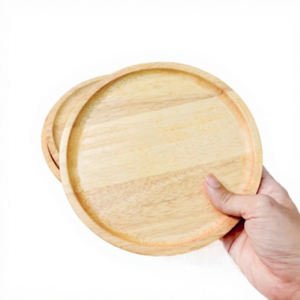 Plateau de service rond en bois massif, design classique, fait main, durable, écologique, vaisselle et assiettes - Product Image 5