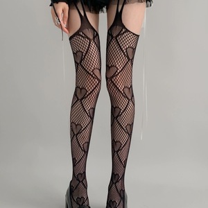 Heart Shaped Suspender Fishnet Stockings Women Ultra Thin 0D Black Transparent Pantyhose With Lace Design - Product Image 1