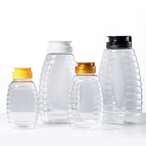 Bouteilles de miel en <span class=keywords><strong>plastique</strong></span> transparent de qualité alimentaire de 200 ml, 250 ml, 350 ml, 550 ml, 700 ml, vides, avec bouchon à clapet jaune - Product Image 2