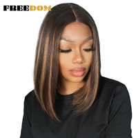 Wig Sintetis FREEDOM Model Bob Pendek untuk Rambut Pirang Muda untuk Rambut Pirang untuk Lace Pirang Muda 12 Inch Cosplay Belah Tengah Wanita