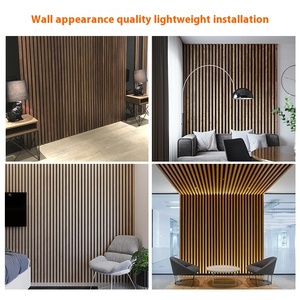 Chapa MDF Fondo decorativo Rejilla Tira de madera Panel acústico de fibra de poliéster para KTV <span class=keywords><strong>Audiovisual</strong></span> Room Hall Studio - Product Image 5