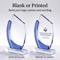 Trophée en cristal personnalisé avec impression de logo, trophée en cristal vierge en gros disponible en quatre couleurs pour cadeau d'entreprise