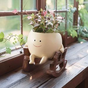 Creative Rocking <b>Chair</b>, Succulent Flower Pot, Cute Resin Head Flower Pot, Indoor and Outdoor Plant Gardening Supplies - Product Image 3