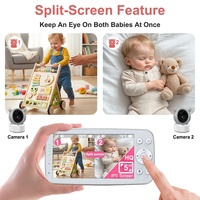 Babyphone numérique avec deux caméras et vidéo, portée de 300 m, vision nocturne, suivi automatique, alertes de température, appel en 1 clic, écran 5 pouces