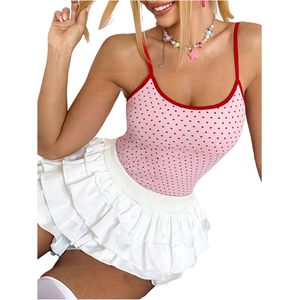 Camisola Personalizada con Estampado de Corazón para Mujer, Tirantes Finos, Cuello Redondo, Ajustada, Top de Verano - Product Image 1