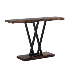 Modern Italy Design Rectangle <b>Console</b> <b>Table</b> with Metal Top Leg Base Adjustable Height Luxury Gold Finish Living Room Hotel Use - Product Image 1