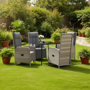 Ensemble de salle à manger de jardin en polyrotin 5 pièces avec coussins, mobilier d'extérieur 4 places, style contemporain - Product Image 2