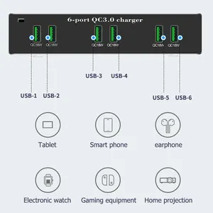 USB 충전 스테이션 6 포트 충전 허브 USB 전원 어댑터 108W 전화 충전기 블록 멀티 포트 QC3.0 빠른 충전 도크