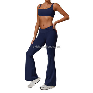 Ensemble 2 pièces pour femmes : pantalon uni respirant, soutien-gorge de yoga sans bretelles à maintien élevé, pantalon élastique sans couture à taille haute, séchage rapide - Product Image 4
