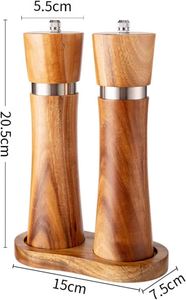 Acacia Solid Wood Manual <b>Pepper</b> Mill Salt <b>Grinder</b> Cylindrical Bamboo Base Set Custom Logo Black <b>Pepper</b> Powder Sea Salt Grinding - Product Image 2