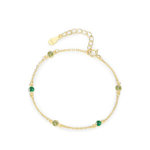 S925 Sterling Silver Green Zircon Chain <b>Bracelet</b> <b>for</b> <b>Women</b> - Anniversary Gift Customizable <b>copper</b> version - Product Image 1