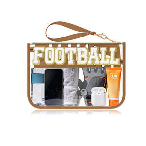 Sac cosmétique transparent imperméable en gros, organiseur de maquillage en PVC avec fermeture éclair, trousse de toilette personnalisée avec patch lettre <span class=keywords><strong>pour</strong></span> femme en voyage - Product Image 2