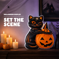 Décoration d'Halloween en plastique moulé par soufflage, chat noir et citrouille, ornement de fête extérieur, présentation de vacances