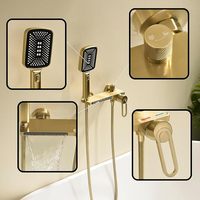 Robinet de bain cascade doré brossé, mitigeur de douche pour baignoire avec douchette et flexible, raccord de douche en laiton