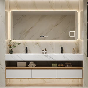 Sistema de tocador de esquina que ahorra espacio con lavabo triangular, torre de almacenamiento giratoria y espejo para baños pequeños - Product Image 1