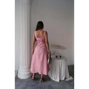 ชุดราตรีผ้าซาตินสีชมพูทรงเอไลน์เปิดหลัง คอเหลี่ยม เอวธรรมชาติ - Product Image 1