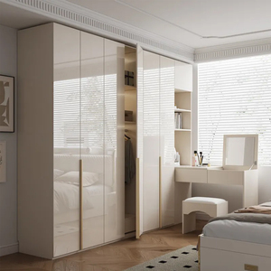 Prix d'usine Dernière conception <span class=keywords><strong>Meubles</strong></span> <span class=keywords><strong>de</strong></span> chambre à coucher Montage facile 4 portes Armoire Almirah en bois blanc brillant avec coiffeuse - Product Image 2