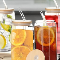 Ensemble de 4 gobelets en verre résistant à la chaleur SELECTSHOP avec pailles, couvercles et brosse de nettoyage, compatibles lave-vaisselle pour eau/jus/soda/thé (moderne)