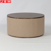Pouf rond en bois moderne, tabouret de salon minimaliste multifonctionnel en tissu avec rangement