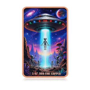 Vente en gros de lingots de cuivre fin 999 de 5 oz, motif Alien UFO Sci-Fi, impression couleur UV, souvenir, lingot massif - Product Image 1