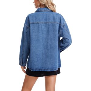 Veste en jean surdimensionnée personnalisée pour femme, coupe ample en H, col rabattu, coupe-vent en coton - Product Image 6
