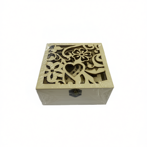 Wooden Box Three Piece Set Decorative Storage With Floral Carving Design - Product Image 1