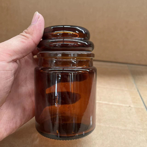 Pot à bougie en <span class=keywords><strong>verre</strong></span> de haute qualité, couleur ambre brun, petite capacité (100 ml, 200 ml), vide, pour cire de soja, avec bouchon en bois - Product Image 6