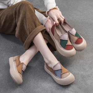 Zapatos casuales de mujer con puntera de cuero de vaca en capas y diseño de bloques de color, cómodos y novedosos para primavera. - Product Image 5