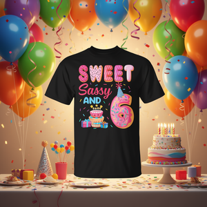 Camiseta con diseño de donuts para el 6º cumpleaños, dulce, atrevida y con temática de donuts, para celebración del 6º cumpleaños, diseño personalizable promocional - Product Image 3