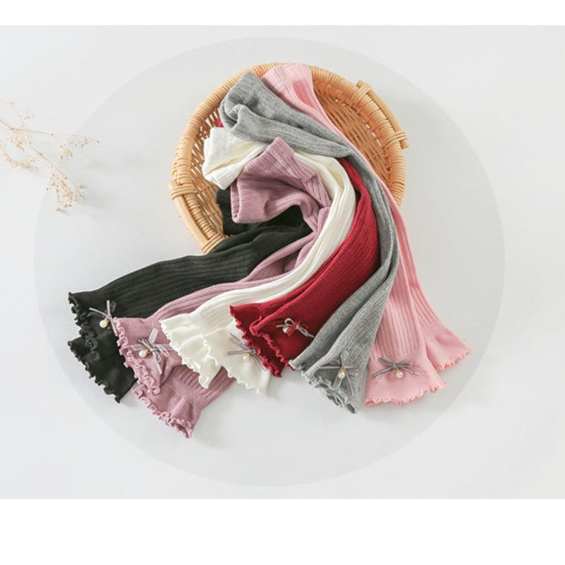 Детские трикотажные хлопковые брюки карамельного цвета, детские кружевные колготки в полоску