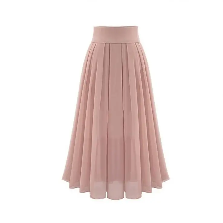 Women's Formal Chiffon Skirt Double Layer Solid Color Elegant Fashion Breathable Breathable Pleated Long Skirt