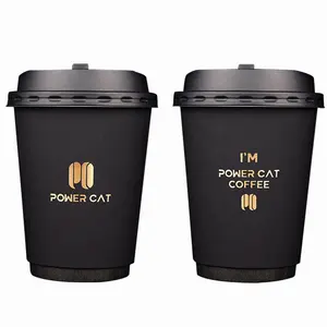 Black Disposable Double Wall Paper cups Milk Tea Cups Hot Coffee Drinking Takeaway Cups with printing