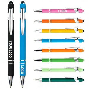 Stylos à bille publicitaires en métal et plastique avec encre noire, gravure personnalisée, stylet tactile, vente en gros - Product Image 1