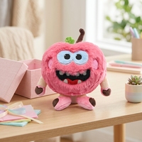 Kussens van zacht pluche materiaal, roze kwaadaardige appel, op maat gemaakte harige pluche knuffelkussens voor bed, bank en huisdecoratie.