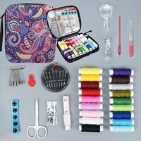 Kit de couture transfrontalier en tissu imprimé coloré avec fil, mini pochette de couture zippée colorée, fournitures de couture à la main, style européen