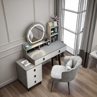 Coiffeuse de Style Baroque Classique Français Vintage Moderne avec Miroir Nuage Lumière LED, Tabouret en Velours et Décor en Cristal