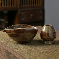 Vente en gros Bol à matcha en poterie d'argile brute de style japonais Service à thé japonais pour la fabrication de matcha Bol de 180 ml à la main avec bec verseur