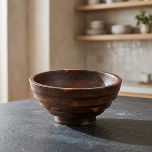 Bol décoratif en bois artisanal avec un design rond profond, finition naturelle, qualité supérieure, pièce maîtresse pour la décoration de la maison - Product Image 1