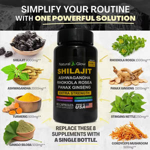 Shilajit Ashwagandha Marque privée <span class=keywords><strong>Graine</strong></span> noire Extra Fort Complément alimentaire <span class=keywords><strong>Bienfaits</strong></span> de l'éclaircissement de la peau 60 Capsules - Product Image 5