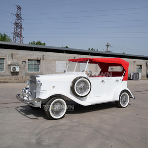 Coche Turístico Eléctrico Retro Blanco con Toldo Rojo para Uso en Villas y Transporte en Atracciones Turísticas - Product Image 3