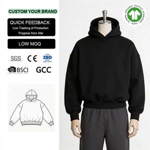 High Quality Custom French Terry Heavy Weight 450 Gsm Drop Shoulder <strong>Hoodie</strong> Manufacturer Black Boxy Cropped Pullover <strong>Hoodie</strong> - Product Image 1