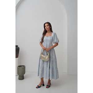 Vestido Casual Azul Bebé al por Mayor con Botones Decorativos y Mangas Abullonadas - Product Image 5