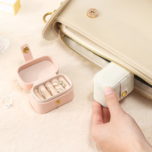 Customized Logo Hot Sale <b>Mini</b> PU Leather Snap Earring Jewelry <b>Box</b> Portable Travel Unfolded 6.5*4.5*4cm Ring <b>Storage</b> Jewelry <b>Box</b> - Product Image 5
