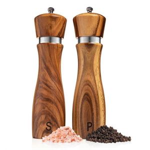 Juego de Molinillos de Sal y Pimienta Manuales de Madera de Acacia de 8 Pulgadas, Elegantes y en Oferta - Product Image 1