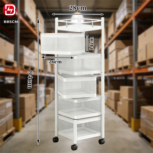 Chariot de <span class=keywords><strong>cuisine</strong></span> multifonctionnel mobile en métal, étagère de rangement rotative pour fruits et collations avec panier carré - Product Image 3