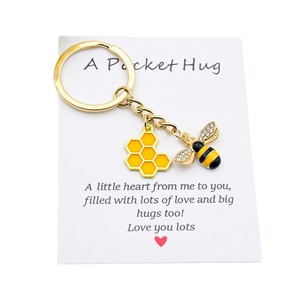Portachiavi A Pocket Hug a forma di ape, ciondolo smaltato ape e nido d'ape/pozzetto di miele con anello portachiavi dorato, per regali di <span class=keywords><strong>amore</strong></span> e amicizia - Product Image 5