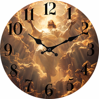 Jam Dinding Religius Yesus Kristus Seni Kebangkitan Awan Emas Gerakan Quartz Senyap Angka Hitam Vintage untuk Dekorasi Rumah Gereja