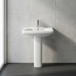 Lavabo en céramique blanche de qualité export indien avec piédestal complet, décoratif, pour salle de bain, articles sanitaires - Product Image 1
