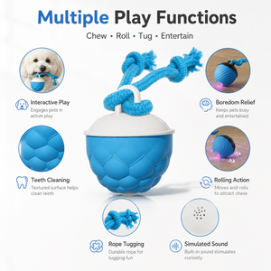 Palla Interattiva Elettrica Intelligente Personalizzata con Corda in Nylon, <span class=keywords><strong>Suono</strong></span> e Rotolamento Automatico, Giocattolo Resistente ai Morsi per Cani e Gatti - Product Image 2